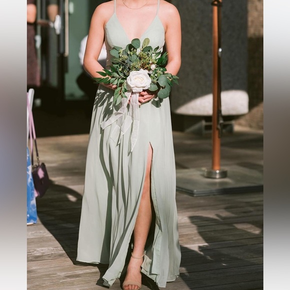 Azazie Sage Green Bridesmaid Dress - Picture 3 of 6